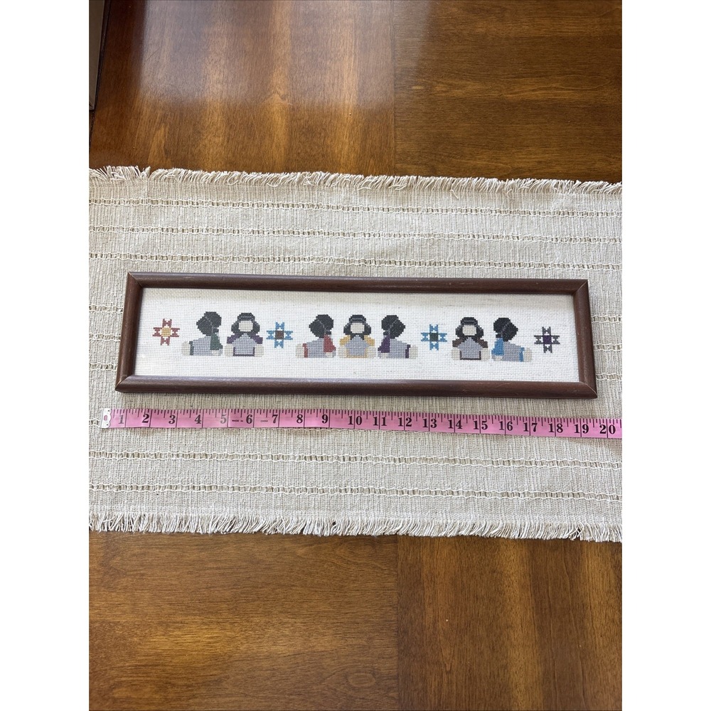 Cross Stitch Hand Made Amish Children Completed Framed w/Mat Under Glass Picture